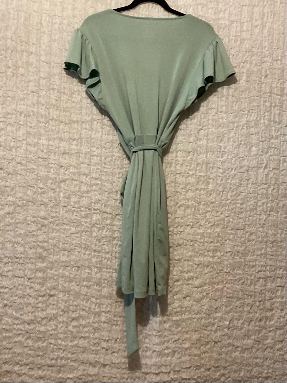 Nine West Sage Green Faux Wrap Dress Flutter Sleeve Tie Waist Size Large - Picture 4 of 4